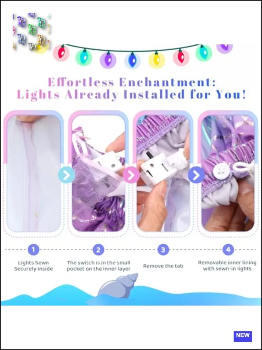 Light Up Mermaid Costume Dress Up Set with Purse Gloves Jewelry Crown Wand